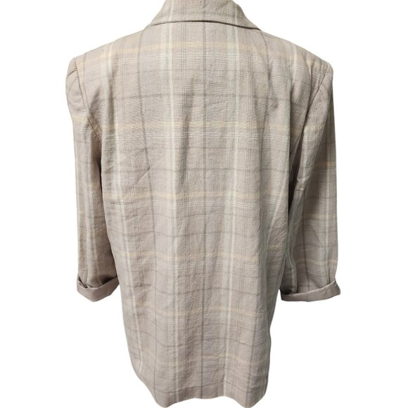 Requirements Women' Linen Blend Plaid Blazer - Beige Checkered - Size 12 - Picture 2 of 12